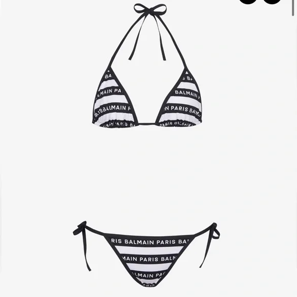 BALMAIN***Black + White Logo Striped String Bikini Set**XS, Sm., Large***$570 - Picture 9 of 13